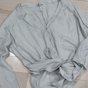 Z Supply beige Ribbed Button-Down V-Neck Cardigan – Size Small – Tie Front